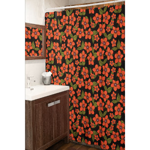 Red floral watercolor shower curtain