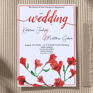 Red Floral Watercolor Wedding Invitation