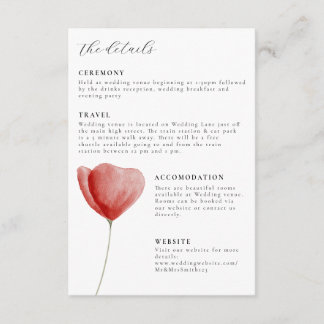 Red floral watercolour wedding stationary details enclosure card