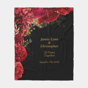 Red Floral Wedding Anniversary Fleece Blanket