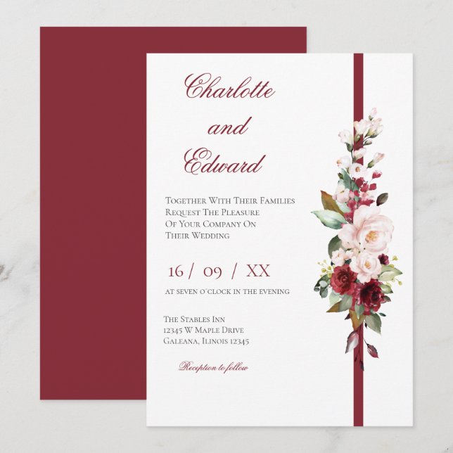 Red Floral Wedding Invitation (Front/Back)