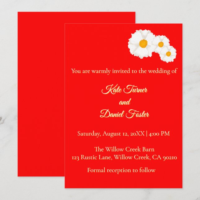 Red Floral Wedding Invitation (Front/Back)