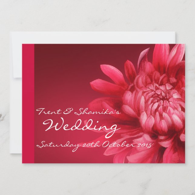 Red floral wedding invitation + RSVP (Front)