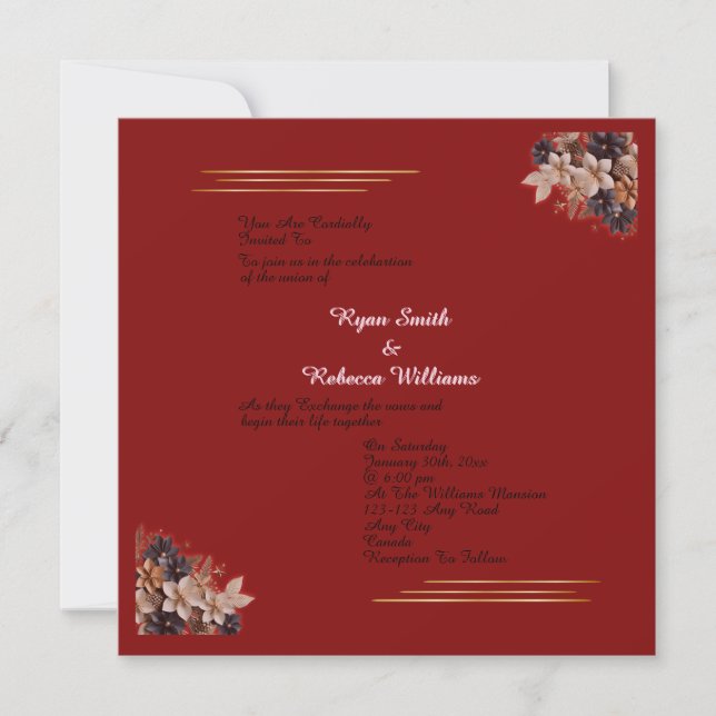 Red Floral Wedding Invitation  Square Invitation   (Front)