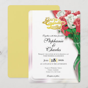 Red Floral Wedding Invite - Gold Heading #1
