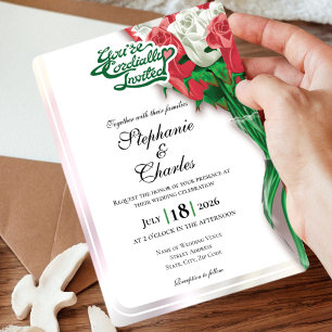 Red Floral Wedding Invite - Green Heading #2