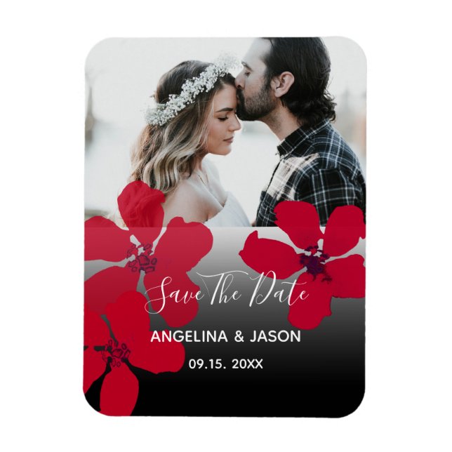 Red Floral Wedding Save The Date Invitation Magnet (Vertical)