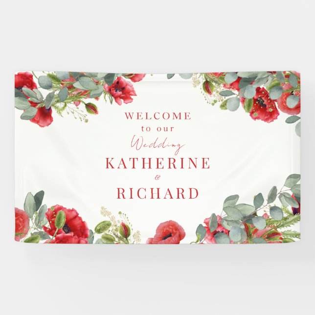 Red Floral Wedding Welcome  Banner (Horizontal)