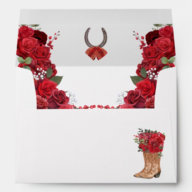 Red Floral Western Charro Invitation  Envelope (Back (Bottom))