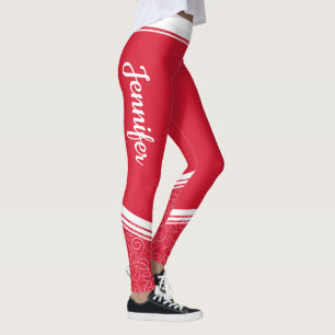 Red floral white stripes and name modern girly leggings