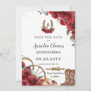 Red Floral Wild West Horse Charro Quinceañera  Save The Date