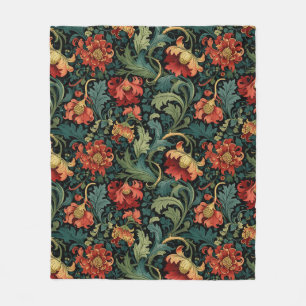 Red Floral William Morris print Fleece Blanket