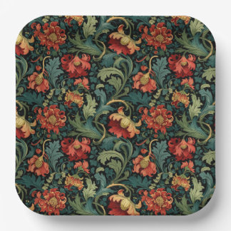 Red Floral William Morris print Paper Plate