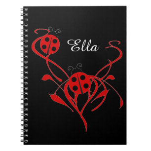Red Floral with Ladybug Monogram Notebook