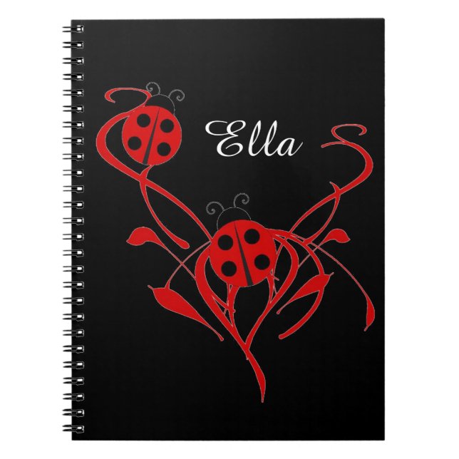 Red Floral with Ladybug Monogram Notebook (Front)