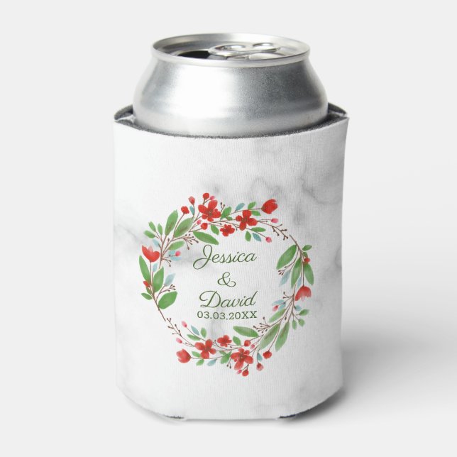 Red Floral Wreath Can Cooler (Can Front)