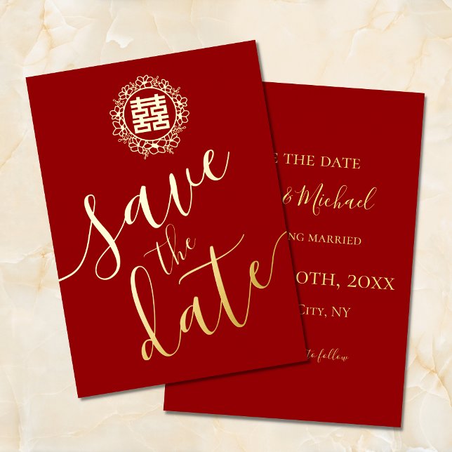 Red Floral wreath Chinese wedding save the date (Creator Uploaded)