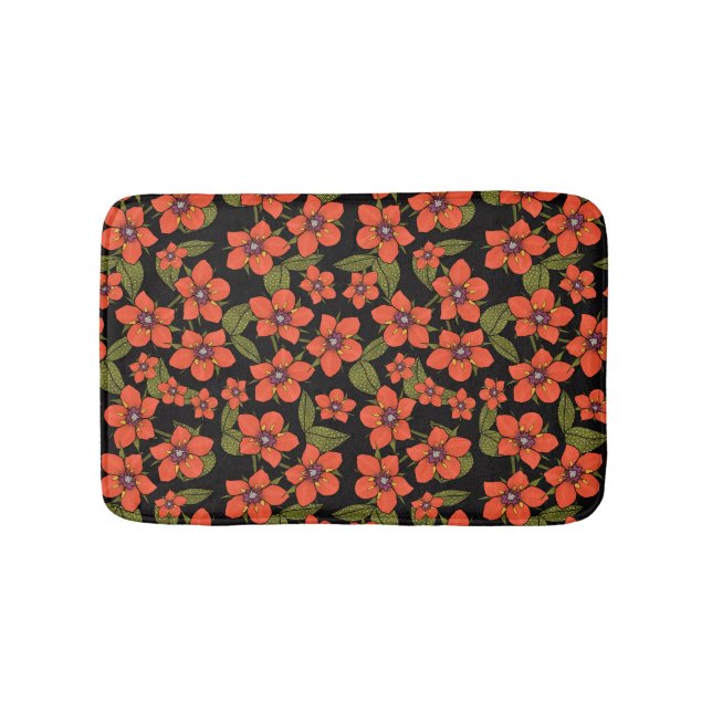 Red florals watercolor bath mat (Front)