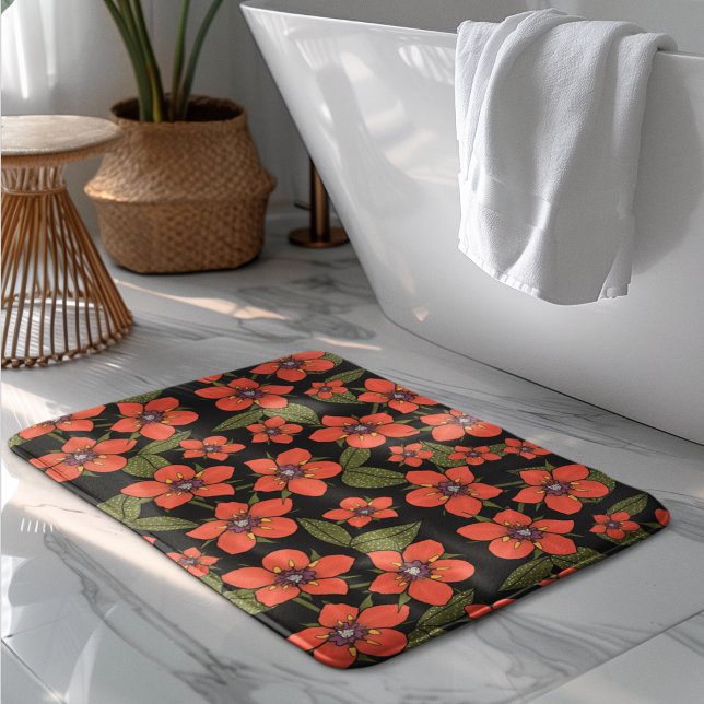 Red florals watercolor bath mat (Creator Uploaded)