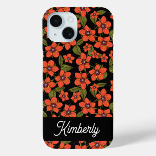 Red Florals Watercolor Name iPhone 15 Case