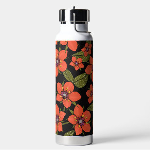 Red florals watercolor water bottle
