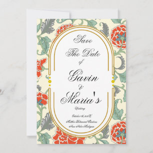 Red Florals with Green Leaves Invitation