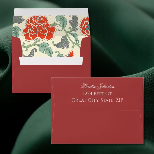 Red Florals with Green Leaves Wedding  Envelope (Creator Uploaded)