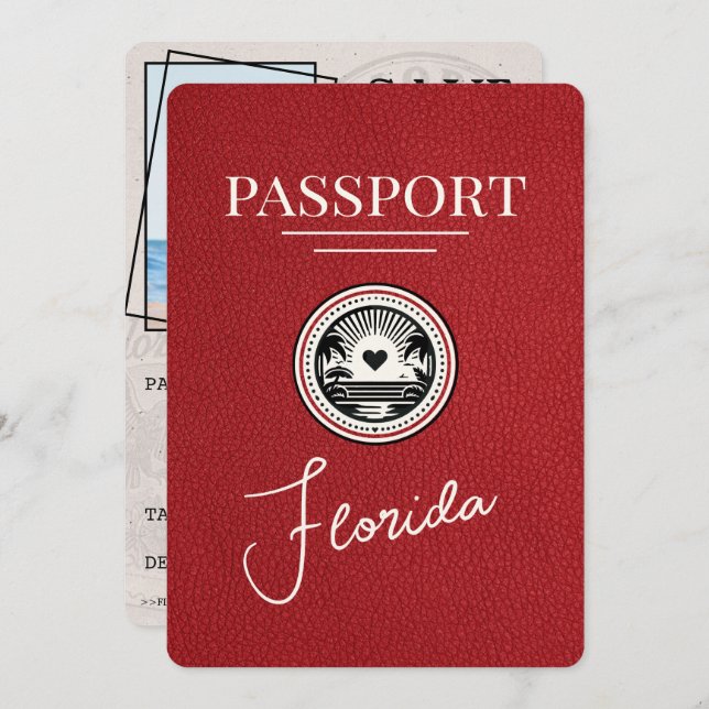 Red Florida Passport Save The Date (Front/Back)