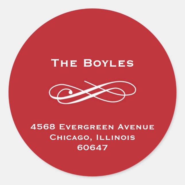 Red florish classy Christmas holiday address label (Front)