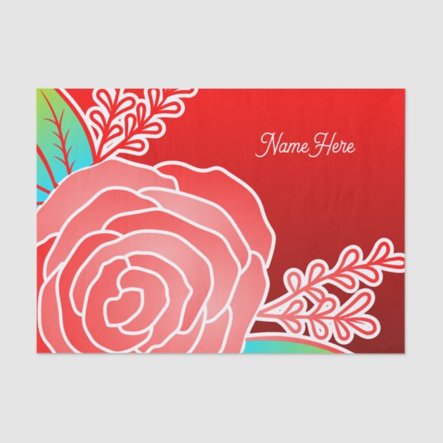 Red Flower Abstract Style personal name Tissue Paper (Front)