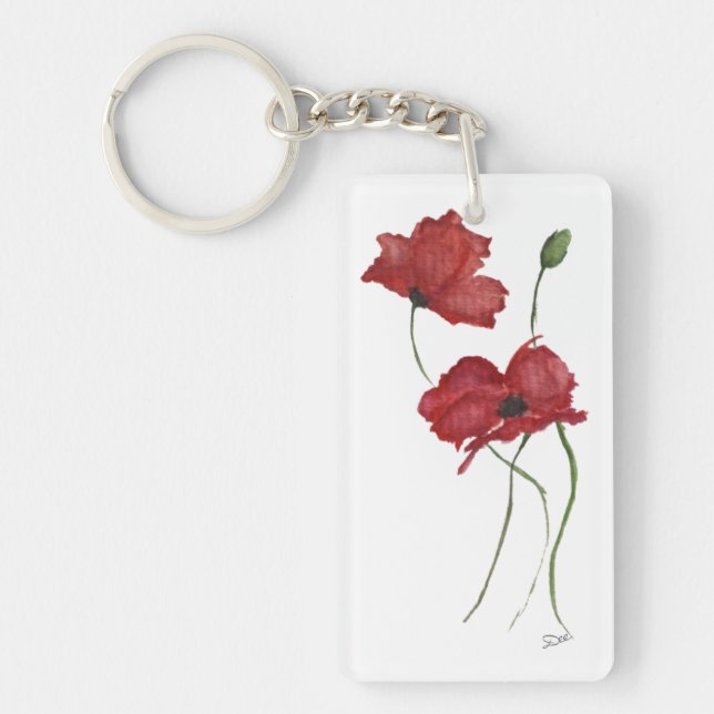 Red Flower Acrylic Keychain,  (double-sided) Key Ring (Front)