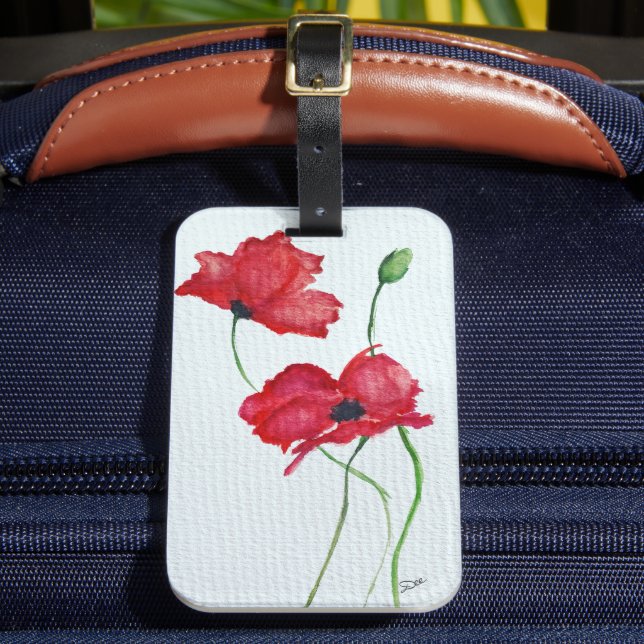 Red Flower Acrylic Luggage Tag (Front Insitu 2)
