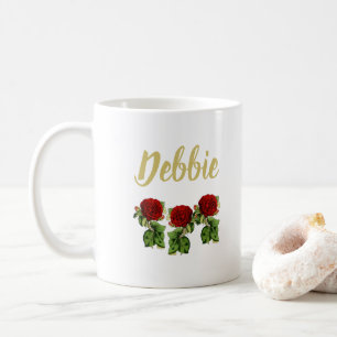 Red flower and green leaves custom name coffee mug
