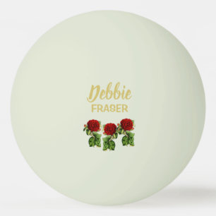 Red flower and green leaves custom name ping pong ball