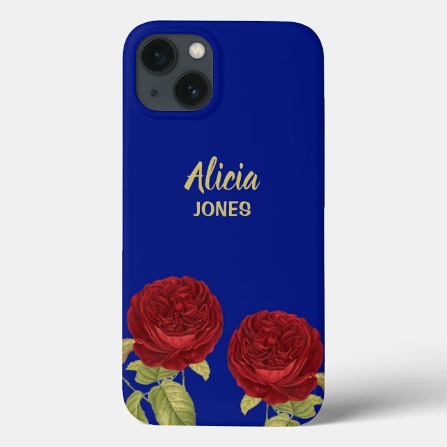 Red flower and leaves blue Case-Mate iPhone case (Back)