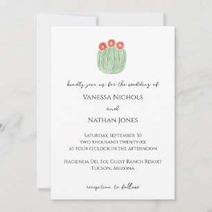 Red Flower Barrel Cactus Desert Wedding Invitation