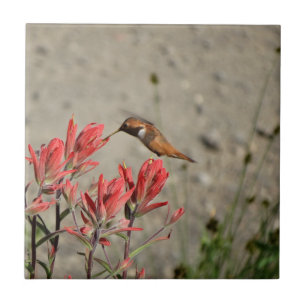Red flower bird ceramic tile