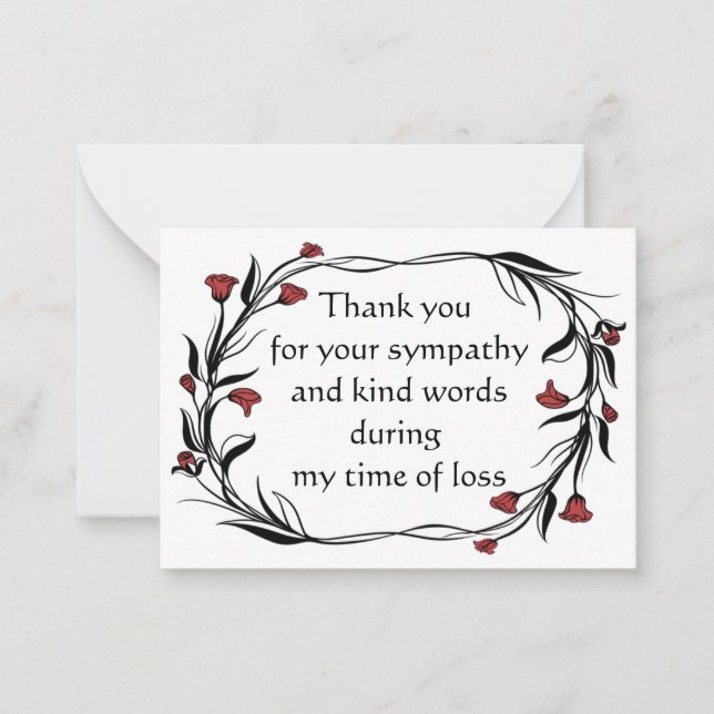 Red Flower Black Leaf Thank You Card (Front)