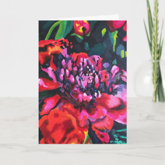 Red Flower Blank Original Art Folded Greeting Card