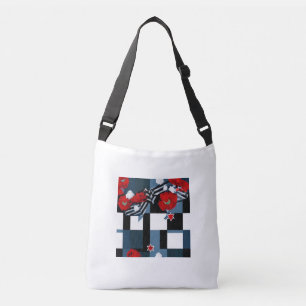 Red Flower Block Pattern Crossbody Bag