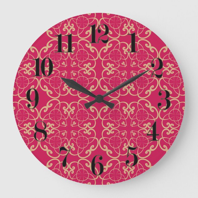 Red Flower Boho Chic Clock (Front)