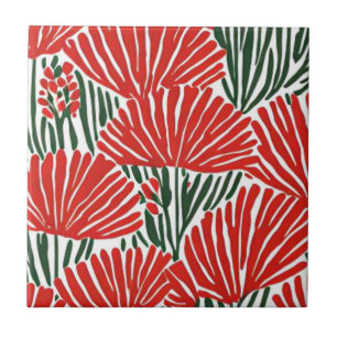Red flower botanical ceramic tile