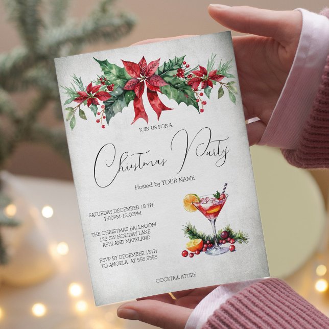 Red Flower Branch Fruit Drinks Christmas Party Inv Invitation (Creator Uploaded)