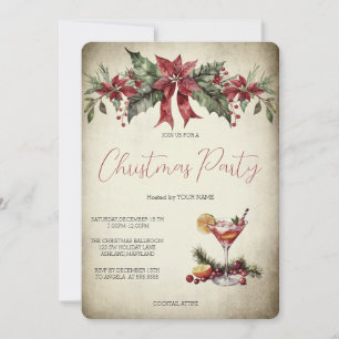 Red Flower Branch Fruit Drinks Christmas Party Invitation