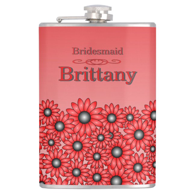 Red Flower Bridesmaid Flask (Front)
