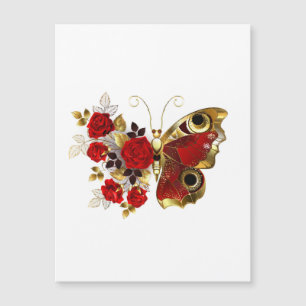 Red flower butterfly with red roses