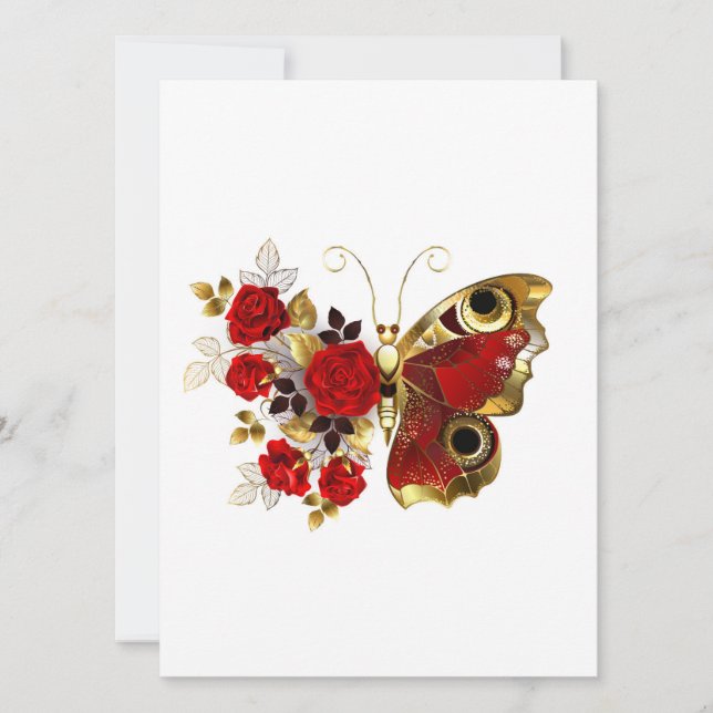 Red flower butterfly with red roses (Front)