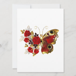 Red flower butterfly with red roses