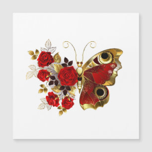 Red flower butterfly with red roses
