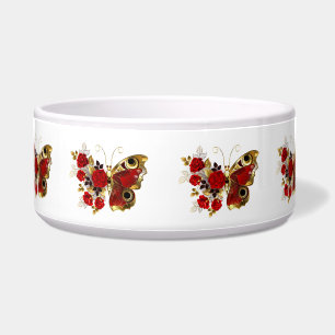 Red flower butterfly with red roses